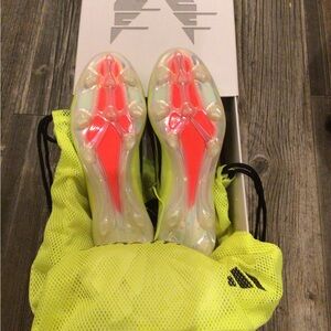 adidas Neon Yellow Soccer Cleats with Coral Accents